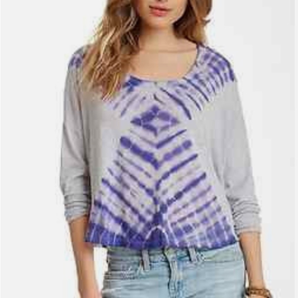 FREE PEOPLE SUNDOWN TIE DYE TEE Top Shirt HEATHER GREY  Size L